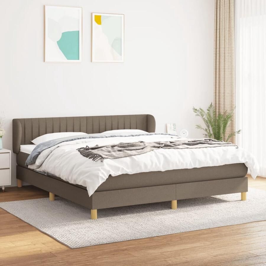 VidaXL Boxspring Taupe 160x200 cm Inclusief Matras Boxspringbed Boxspring Tweepersoonsbed Slaapcomfort Pocketveermatras Middenhard Matras Taupecleur Houten Bedframe