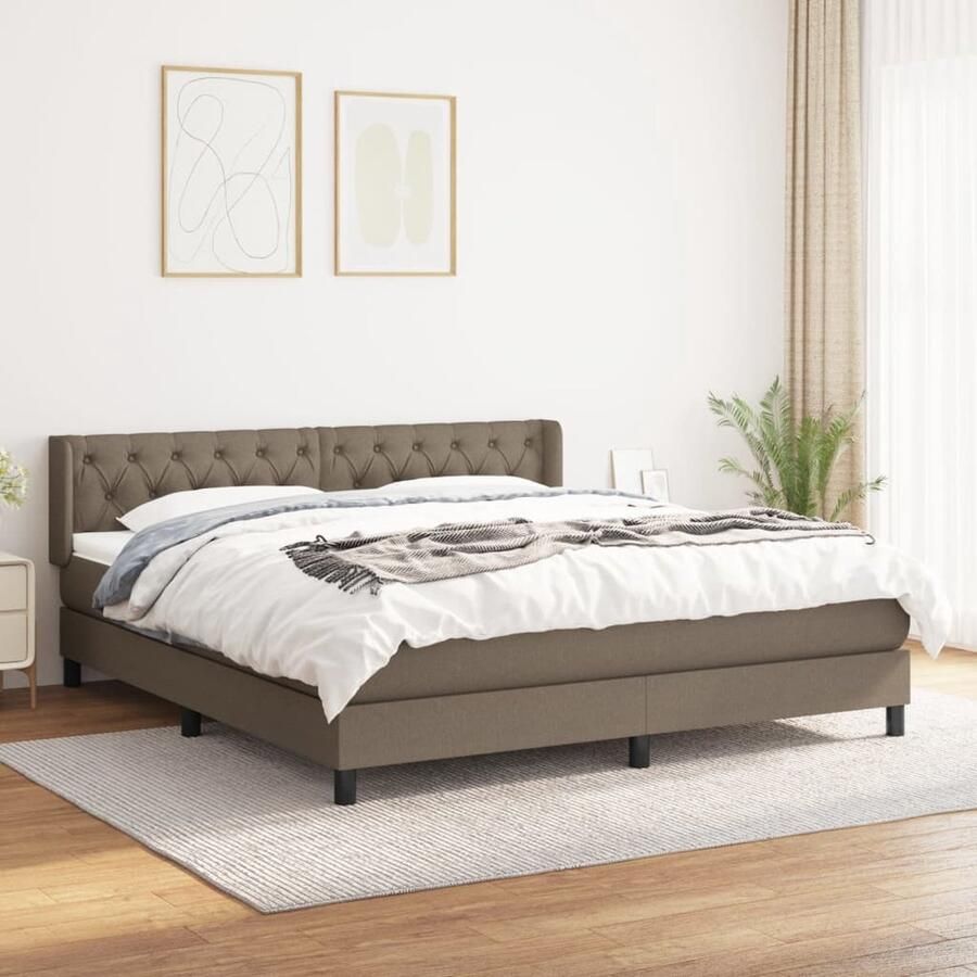 VidaXL Boxspring Taupe 160x200 cm Inclusief Matras Boxspringbed Slaapcomfort Boxspring Tweepersoonsbed Bed Frame Taupecouleur Lederlook - Foto 2