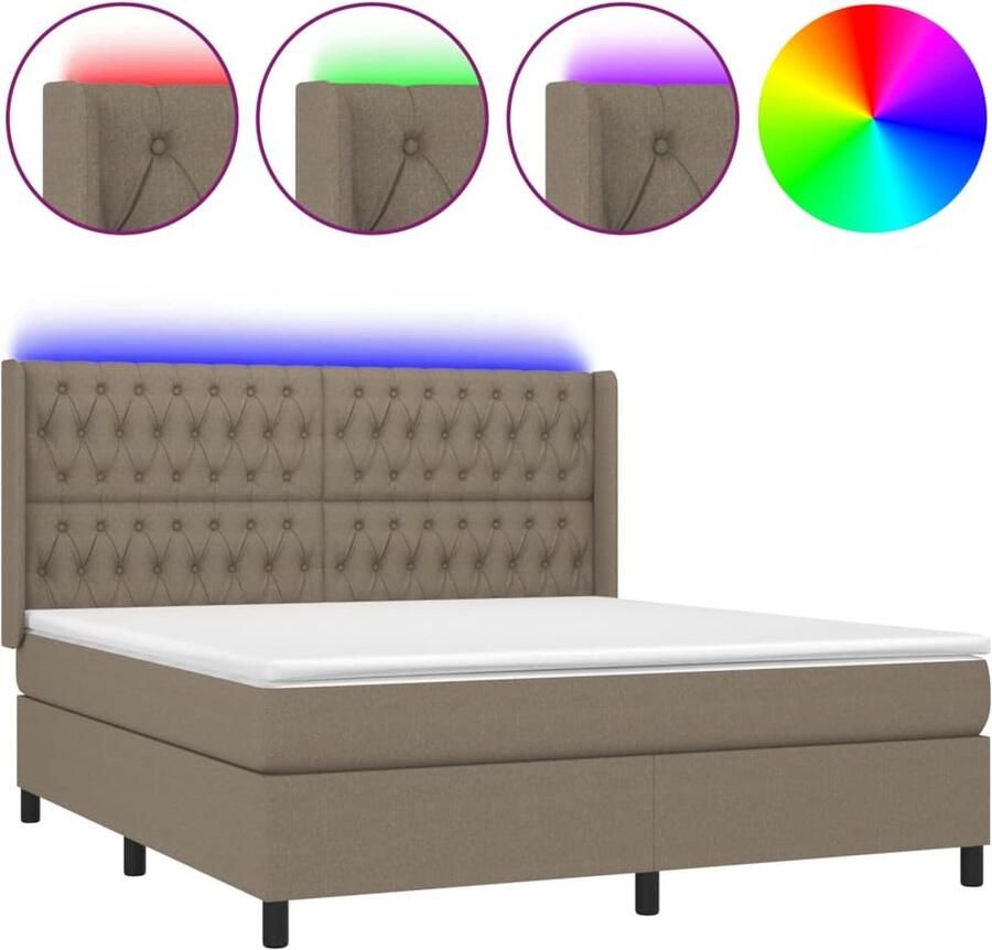VidaXL Boxspring Taupe 180x200 cm Inclusief LED Boxspring Bed Led Bed Pocketveer Matras Taupecolor Slaapcomfort Bedroom Furniture - Foto 2