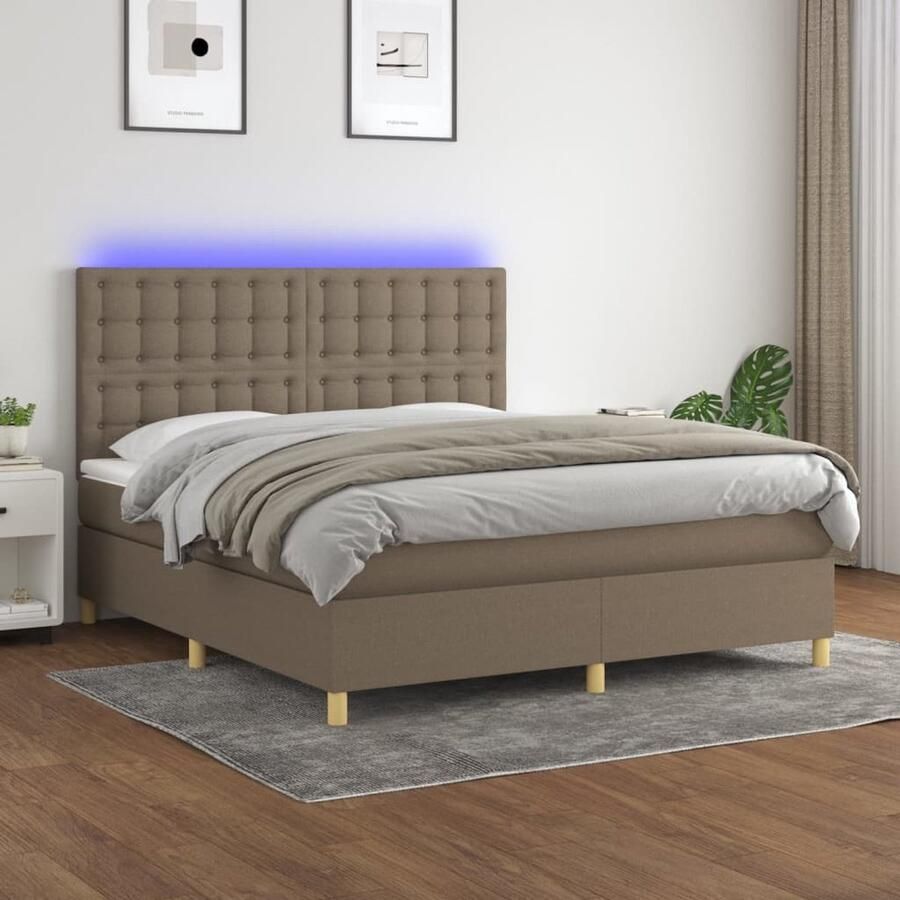 The Living Store Boxspring met matras en LED stof taupe 180x200 cm Boxspring Led Bed Boxspring Frame Tweepersoons Bed Taupe Bed - Foto 2