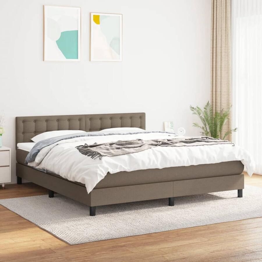 VidaXL Boxspring Taupe 180x200 cm Inclusief Matras Boxspringbed Boxspring Tweepersoonsbed Bed Taupecouleur Pocketed Verenmatras Middenhard Lederlook - Foto 2