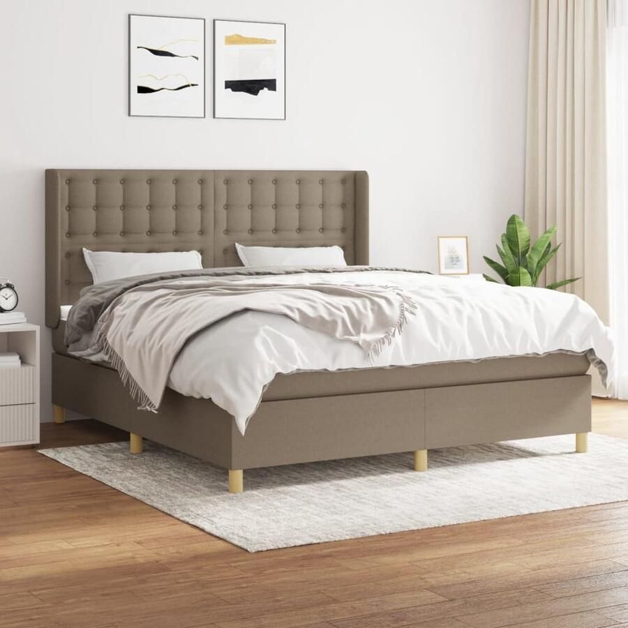 The Living Store Boxspringbed Comfort Bed 203x183x118 128 cm Taupe Pocketvering Matras Boxspringbed Boxspring Tweepersoonsbed Slaapcomfort Pocketed Verenmatras - Foto 2