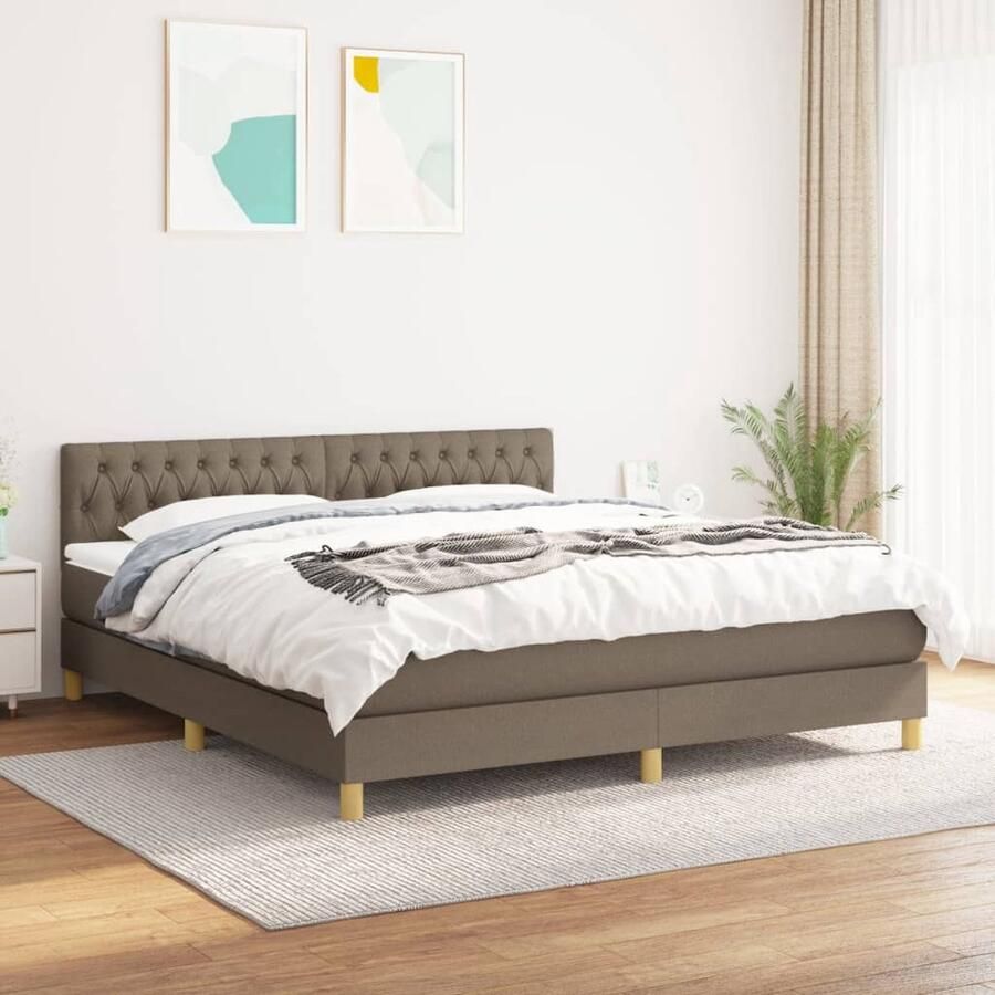 VidaXL Boxspring Taupe 180x200 cm Inclusief Matras Boxspringbed Pocketvering Matras Middelhard Taupe Slaapkamer Meubilair Bed Frame Hoofdbord Overmatras - Foto 2