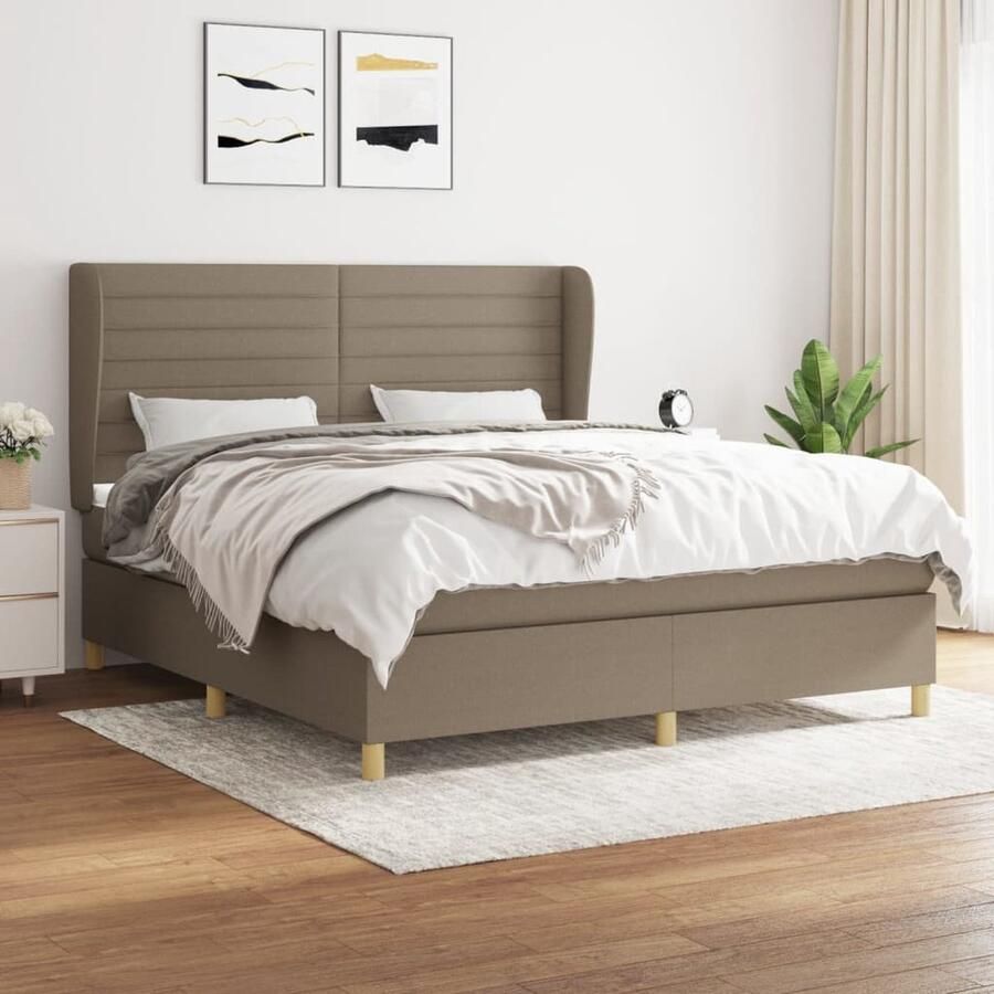 VidaXL Boxspring Taupe 180x200 cm Inclusief Matras Boxspringbed Pocketvering Taupe Kleur Slaapcomfort Hoofdboard Duurzame Materialen Middelduur - Foto 2