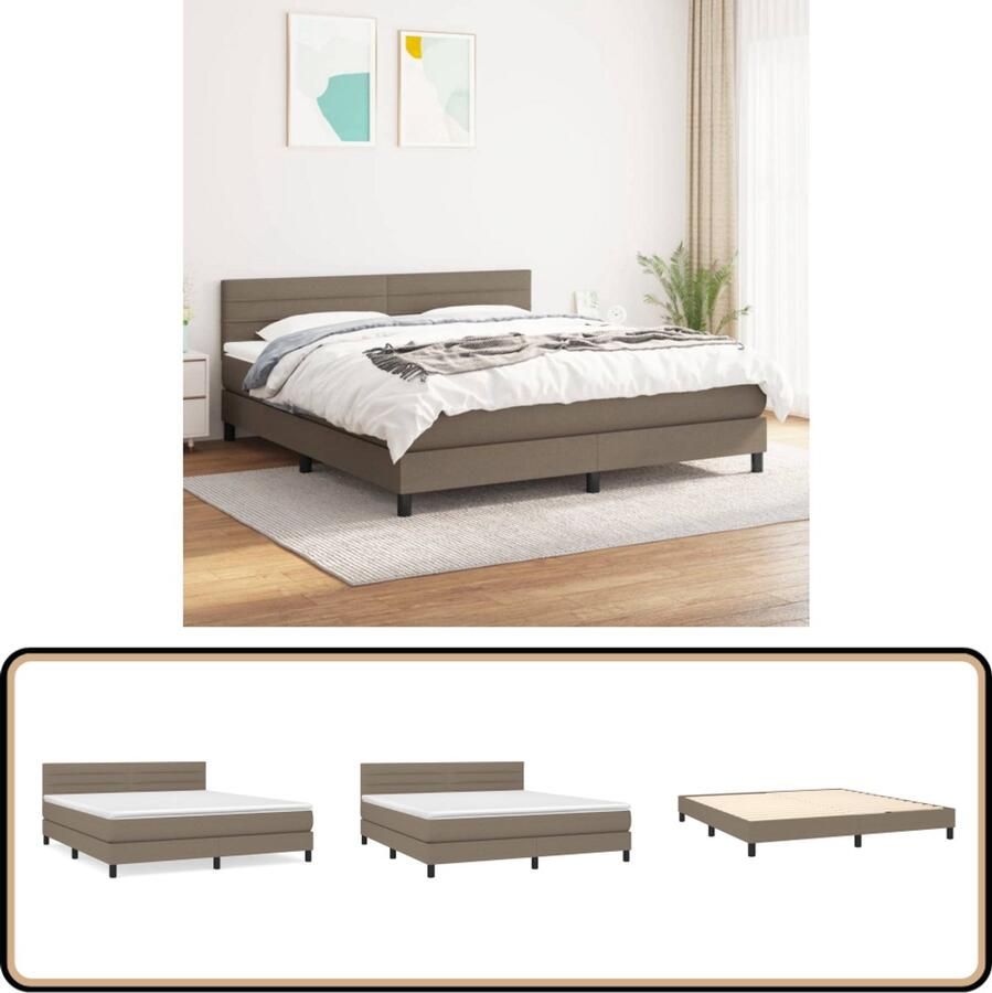 VidaXL Boxspring Stof Taupe Inclusief Matras 160x200 cm Boxspringbed Boxspring Bed Tweepersoonsbed Slaapcomfort Taupecolor Frame Bed Hoofdbord Matras Topper