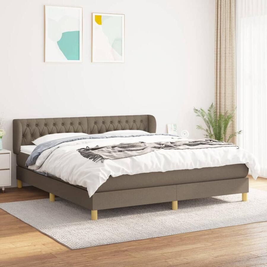 VidaXL Boxspring Taupe 180x200 cm Inclusief Matrassen Boxspringbed King Size Bed Taupe Bed Pocketed Spring Mattress Medium Firm Mattress Adjustable Headboard - Foto 3