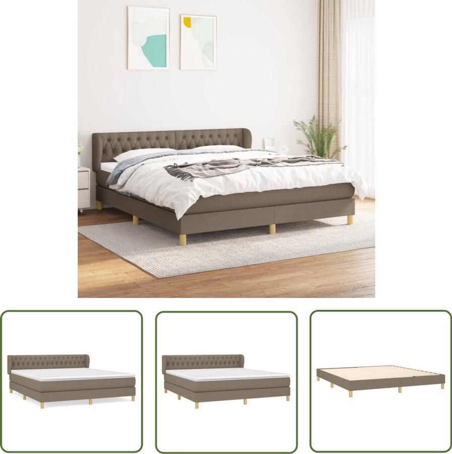 VidaXL Boxspring Taupe 180x200 cm Inclusief Matrassen Boxspringbed King Size Bed Taupe Bed Pocketed Spring Mattress Medium Firm Mattress Adjustable Headboard
