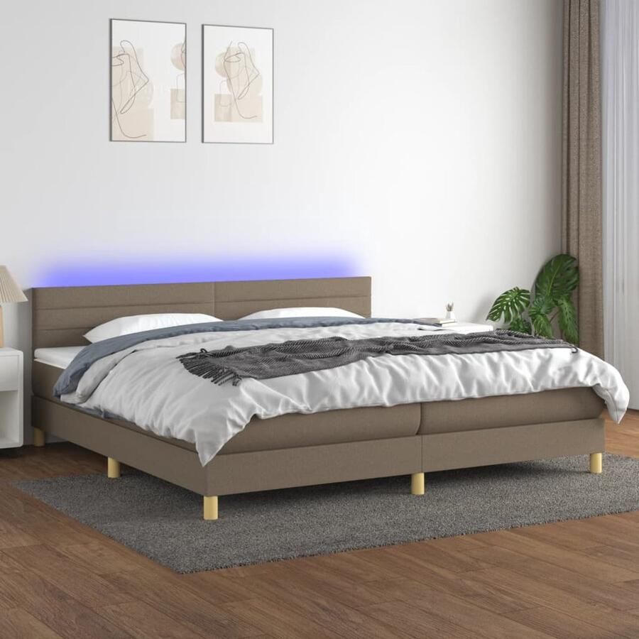 VidaXL Boxspring Taupe 200x200 cm Inclusief LED Boxspring Led Bed Elektrisch Bed Verstelbare Hoofdbord Pocketveer Matras Taupe Bed Slaapcomfort - Foto 2