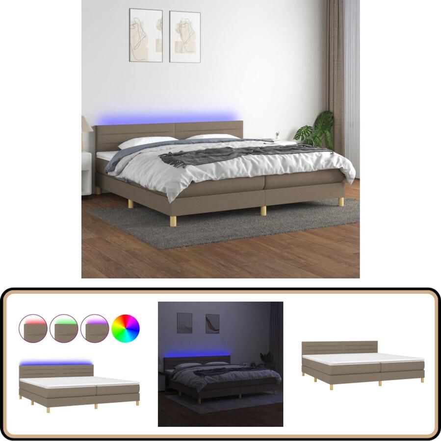 VidaXL Boxspring Taupe 200x200 cm Inclusief LED Boxspring Led Bed Elektrisch Bed Verstelbare Hoofdbord Pocketveer Matras Taupe Bed Slaapcomfort