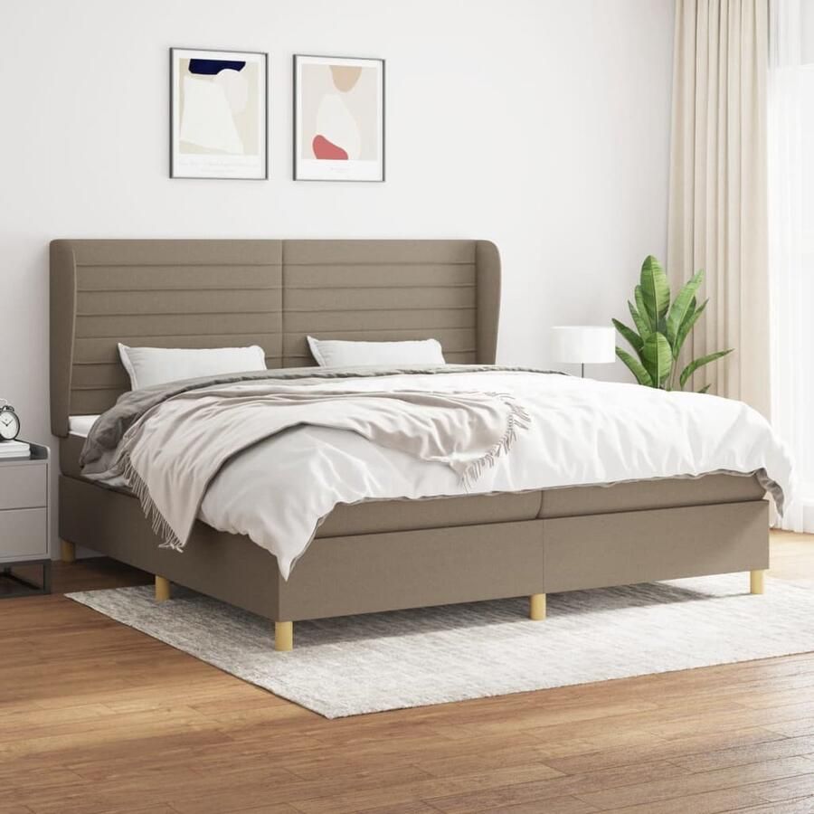 VidaXL Boxspring Taupe 200x200 cm Inclusief matrassen Boxspringbed Boxsprings Tweepersoonsbed Slaapkamer Meubilair Pocketed Spring Mattress Taupes Kleur Luxe Bed - Foto 2