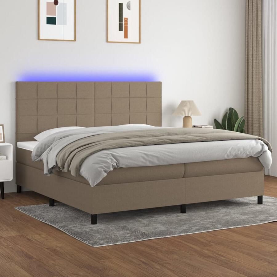 VidaXL Boxspring Taupe 200x200 cm Met LED-verlichting Boxspring Bed Frame Led Lamp Pocketveer Matras Taupecolor Tweepersoonsbed - Foto 2