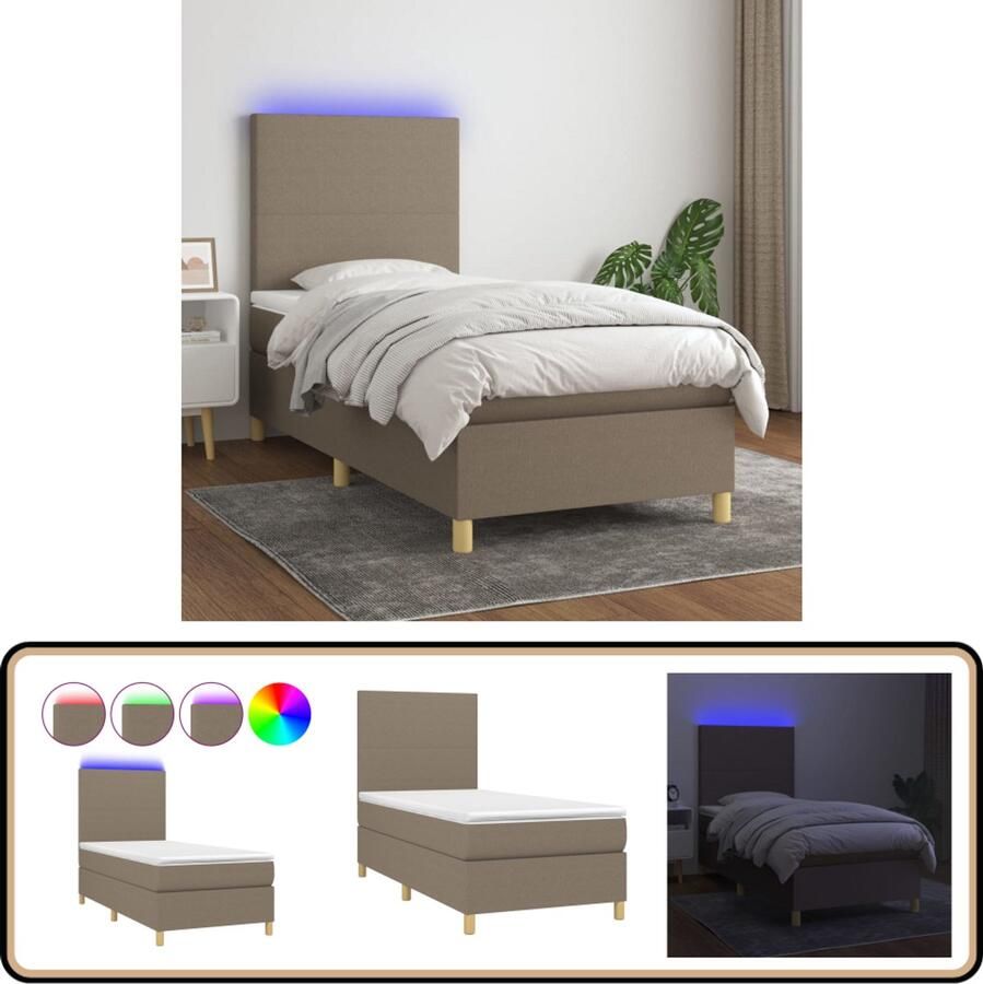 VidaXL Boxspring Taupe 80x200 cm Inclusief LED Boxspring Dubbel Bed Led Lamp Pocketvering Matras Taupe