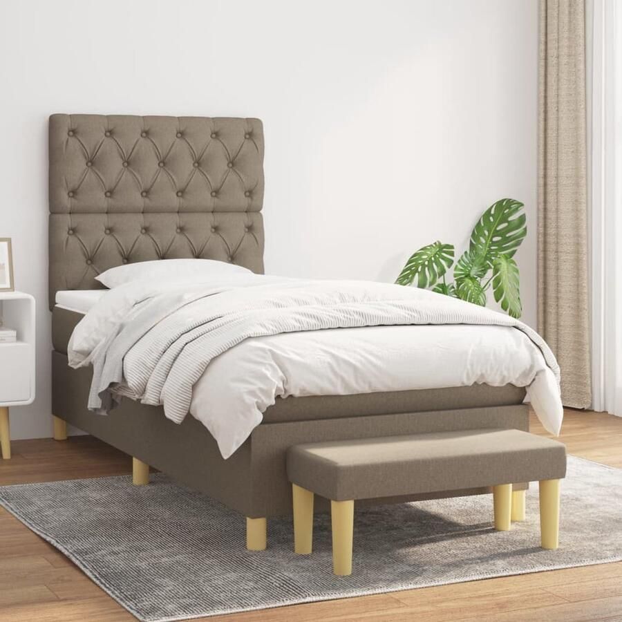 VidaXL Boxspring Taupe 80x200 cm Inclusief Matras Boxspringbed Boxspring Tweepersoonsbed Pocketed Spring Mattress Middenhard Matras Taupe Bed Design Bed Bedroom Furniture - Foto 2