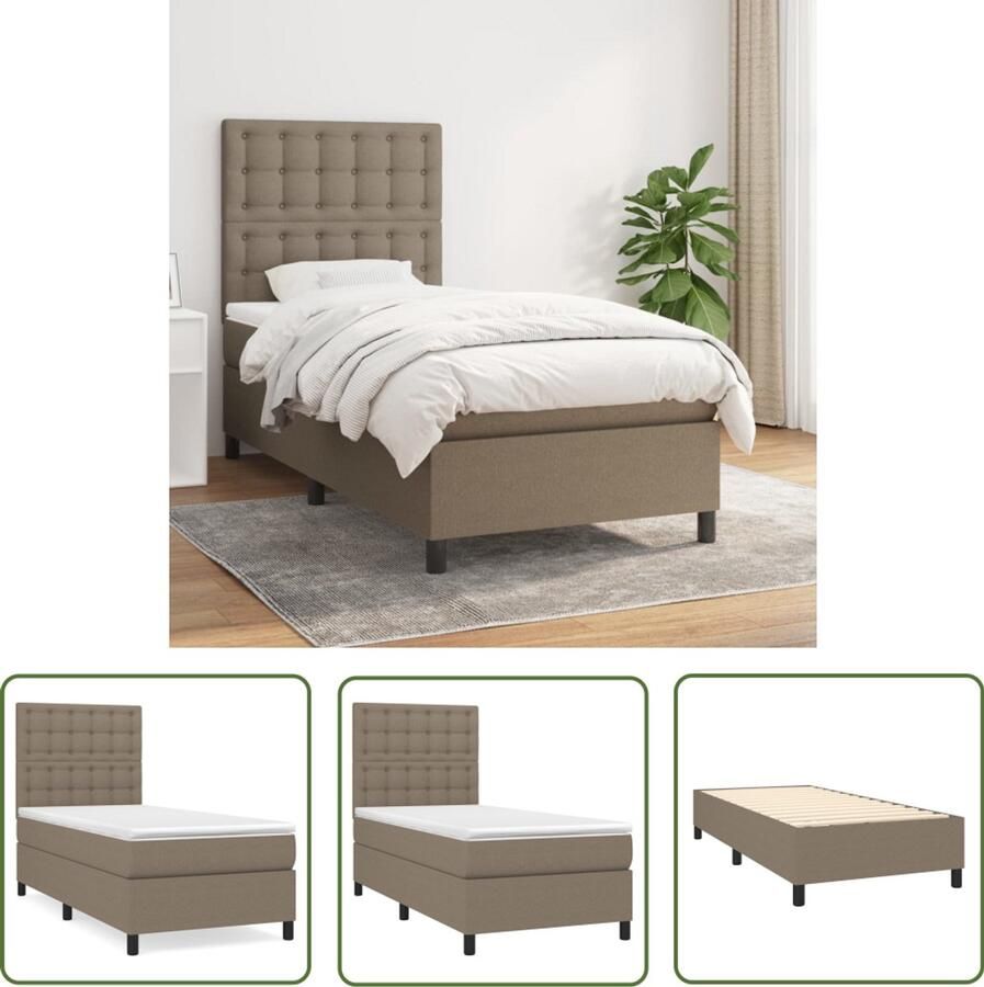 VidaXL Boxspring Taupe 80x200 cm Inclusief Matras Boxspringbed Boxsprings Tweepersoonsbed Bed Met Hoofdbord Tapijt Beige