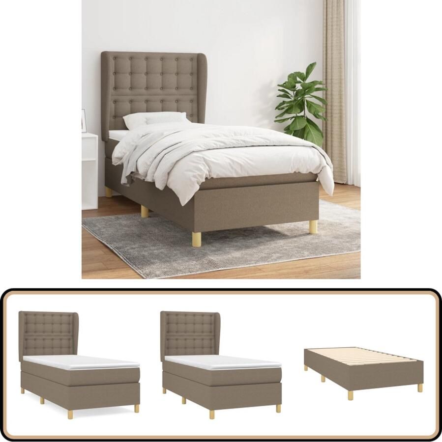 VidaXL Boxspring Taupe 80x200 cm Inclusief Matras Boxspringbed Pocketvering Middelhard Taupe Slaapkamer Meubilair