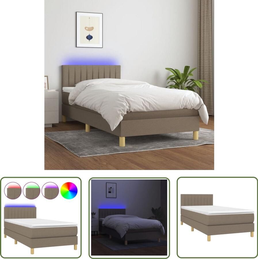 VidaXL Boxspring Taupe 90x190 cm Inclusief LED Boxspring Bed Verstelbare Hoofdbord Led Verlichting Pocketvering Matras Huidgevend Topmatras Slaapcomfort Bedroom Furniture