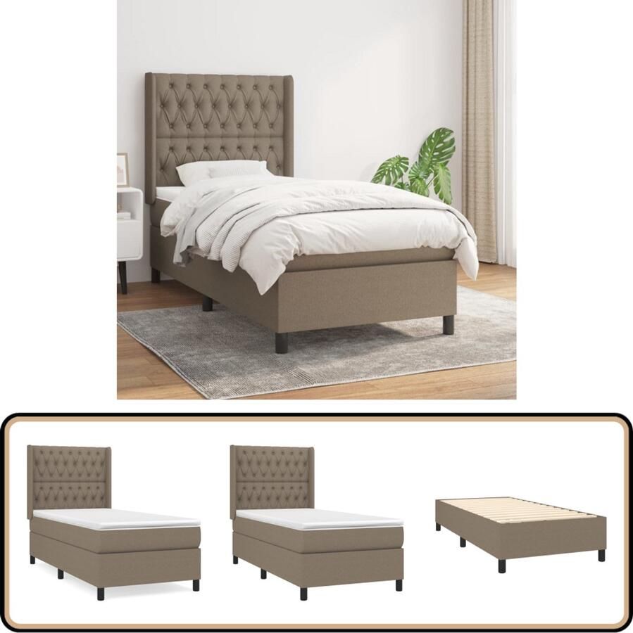 VidaXL Boxspring Taupe 90x200 cm Inclusief Matras Boxspringbed Boxspring Bed Frame Slaapkamer Meubels Tweepersoonsbed Taupecouleur Pocketing Matras Duurzame Materialen