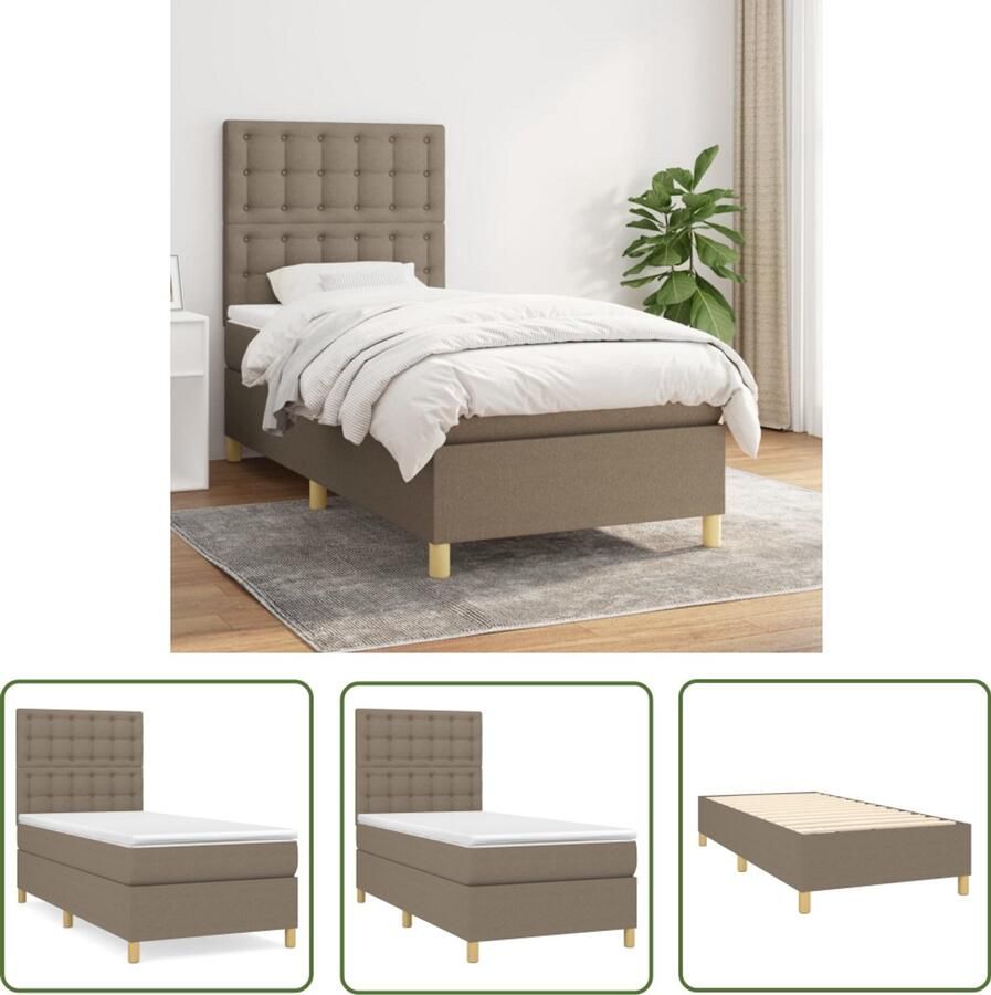 VidaXL Boxspring Taupe 90x200 cm Inclusief Matras Boxspringbed Boxspring Bed Slaapcomfort Taupecolor Tweepersoonsbed Pocketed Spring Mattress Middenhard - Foto 2