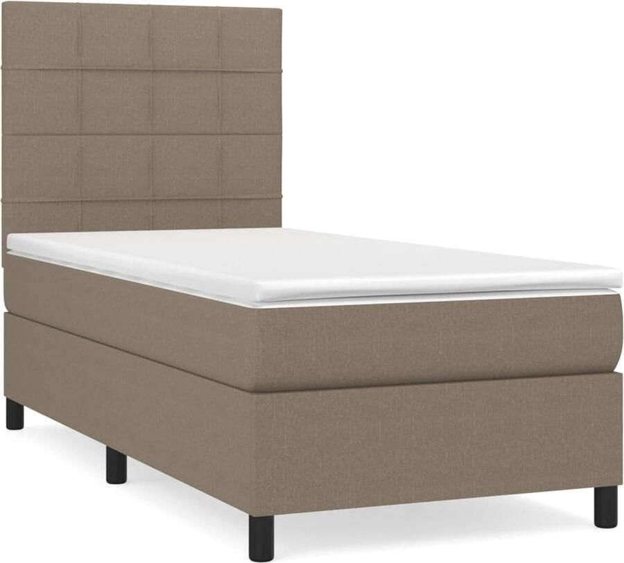 VidaXL Boxspring Taupe 90x200 cm Inclusief Matras Boxspringbed Boxspring Slaapkamerinrichting Tweepersoonsbed Taupecouleur Pocketingmatras Middelhard Matras Lederlook - Foto 3