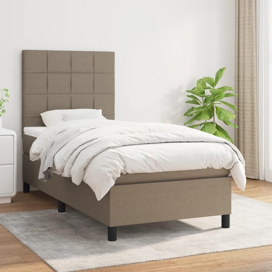 VidaXL Boxspring Taupe 90x200 cm Inclusief Matras Boxspringbed Boxspring Slaapkamerinrichting Tweepersoonsbed Taupecouleur Pocketingmatras Middelhard Matras Lederlook
