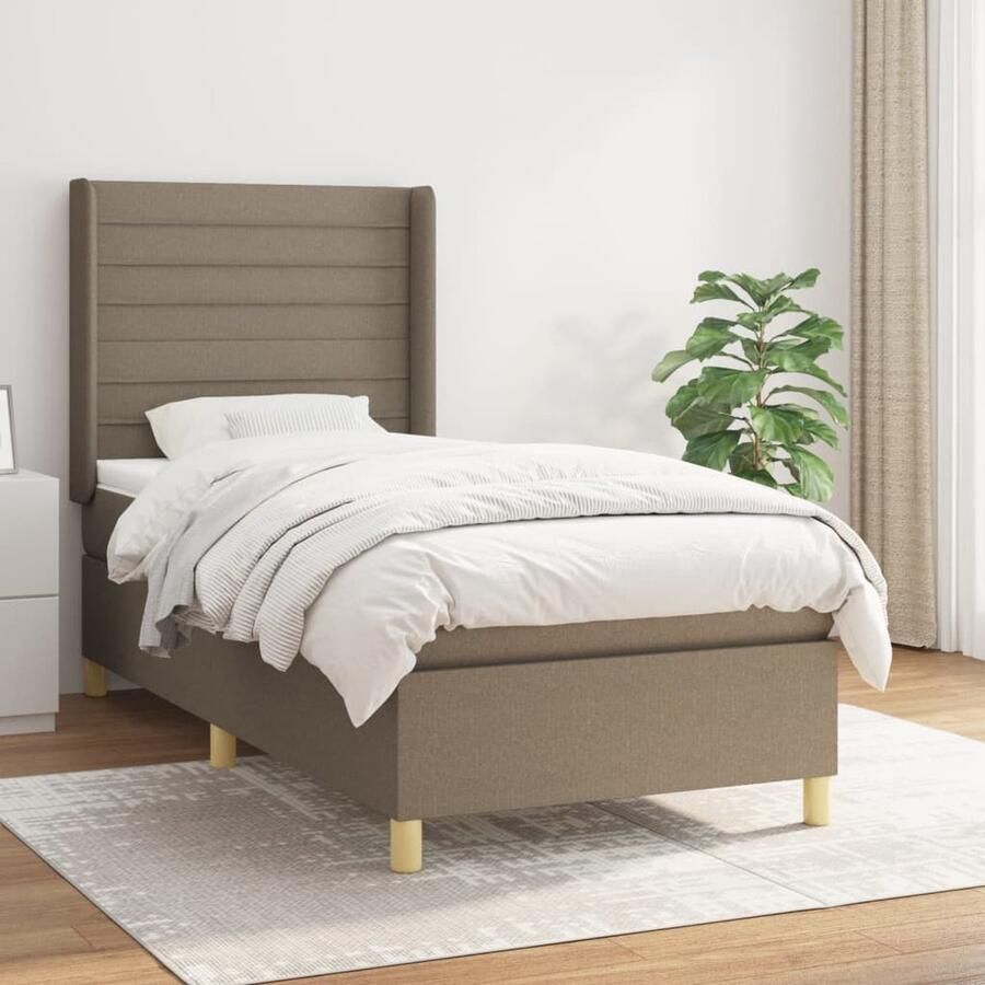 VidaXL Boxspring Taupe 90x200 cm Inclusief Matras Boxspringbed Pocketvering Matras Middenhard Taupes Kleur Slaapkamer Meubilair Luxe Bed Boxspring - Foto 2