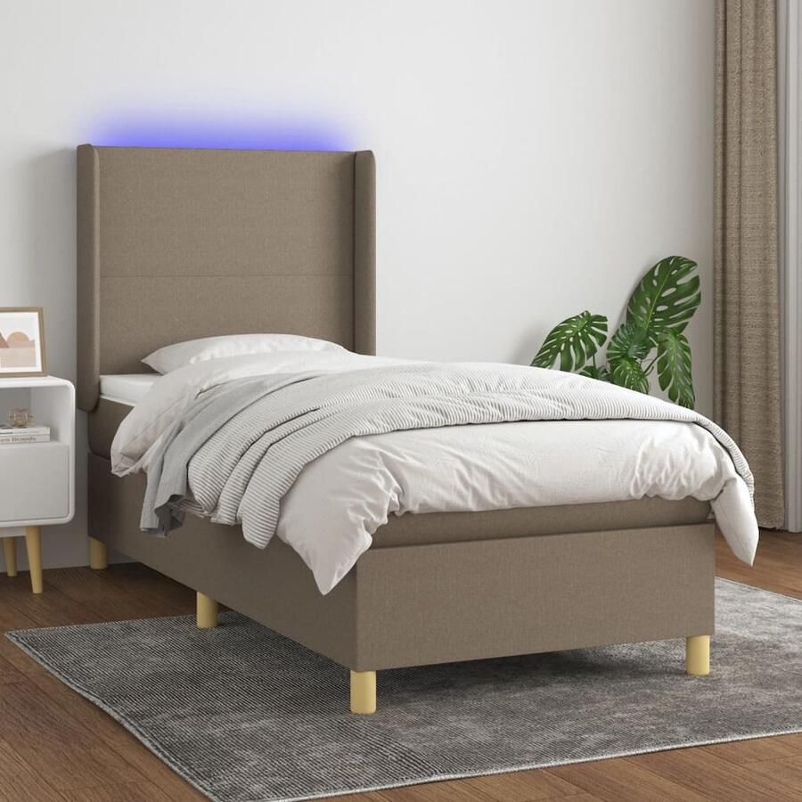 VidaXL Boxspring Taupe Inclusief LED en Matrassen Boxspring Bed Led Bed Pocketveer Matras Taupe Bed Slaapcomfort Hoofdbord Huidgevend - Foto 2