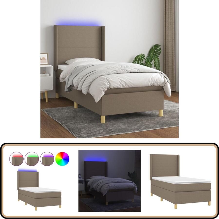 VidaXL Boxspring Taupe Inclusief LED en Matrassen Boxspring Bed Led Bed Pocketveer Matras Taupe Bed Slaapcomfort Hoofdbord Huidgevend