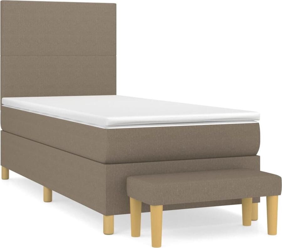 VidaXL Boxspring Taupe Inclusief Matras 100x200 cm Boxspringbed Boxspring Bed Taupecleur Tweepersoonsbed Slaapcomfort Pocketingmatras Adjustable Headboard Stapelbare Bank - Foto 2