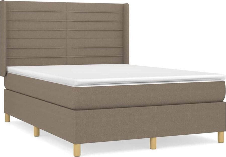 VidaXL Boxspring Taupe Inclusief Matras 140x190 cm Boxspringbed Pocketvering Matras Middenhard Taupe Slaapkamer Meubilair