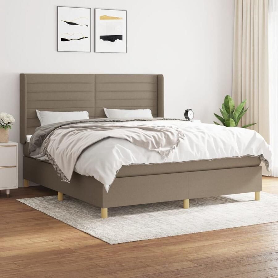 VidaXL Boxspring Taupe Inclusief Matras 160x200 cm Boxspringbed Slaapcomfort Boxspring Tweepersoonsbed Pocketed Verenmatras Middenhard Matras Taupec - Foto 2