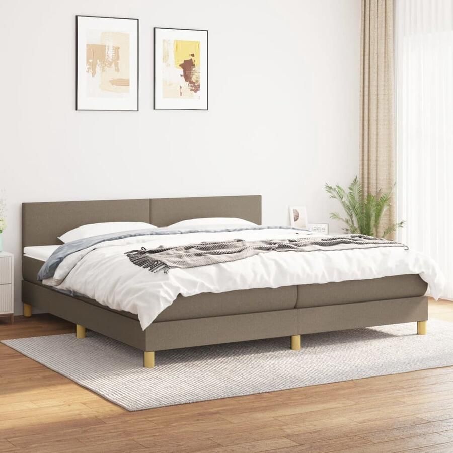 VidaXL Boxspring Taupe Inclusief Matras 200x200 cm Boxspringbed Boxspring Bed Slaapkamerinrichting Tweepersoonsbed Pocketed Verenmatras Adjustable Headboard Taupe - Foto 2
