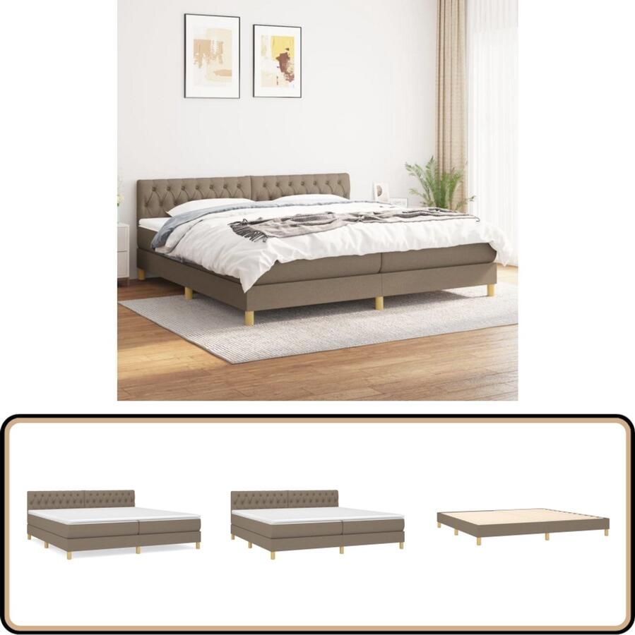 VidaXL Boxspring Taupe Inclusief Matras 200x200 cm Boxspringbed Boxspring Tweepersoonsbed Pocketed Spring Mattress Medium Firm Mattress Taupecolor Bedroom Furniture