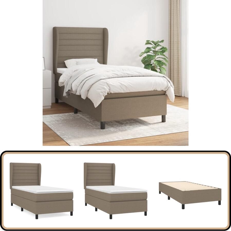 VidaXL Boxspring Taupe Inclusief Matras 90x190 cm Boxspringbed Boxspring Tweepersoonsbed King Size Bed Pocketed Spring Mattress Taupeclub