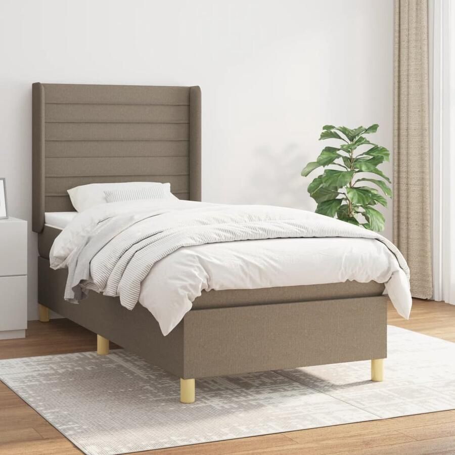 VidaXL Boxspring Taupe Inclusief Matras 90x190 cm Boxspringbed Boxspring Tweepersoonsbed Slaapcomfort Pocketed Veren Middenhard Taupecleur Frame - Foto 3