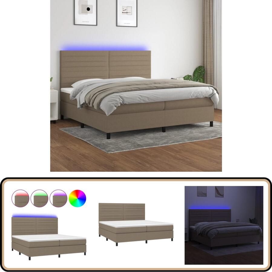 VidaXL Boxspring Taupe Inclusief Matras & LED 200x200 cm Boxspring Led Bed Boxspring Met Led Slaapcomfort Taupecolor Tweepersoonsbed