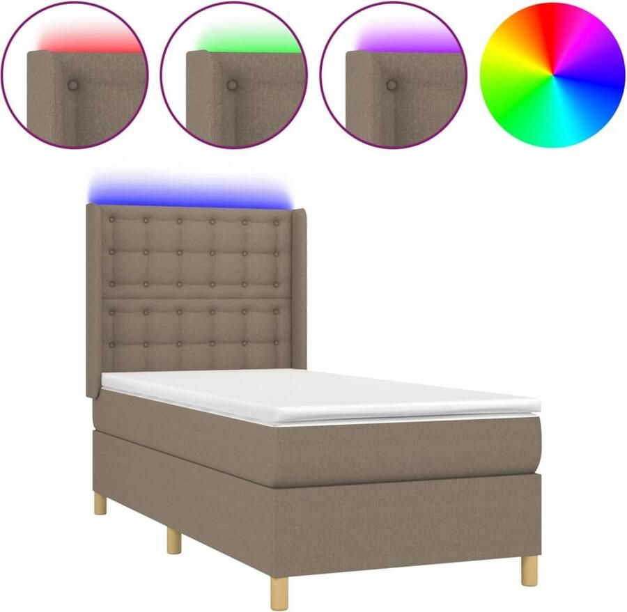 VidaXL Boxspring Taupe Inclusief Matras & LED Boxspring Led Lamp Pocketveer Matras Taupecolor Tweepersoonsbed Stapelbare Bedden - Foto 2