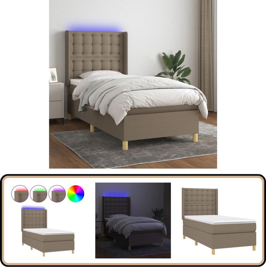 VidaXL Boxspring Taupe Inclusief Matras & LED Boxspring Led Lamp Pocketveer Matras Taupecolor Tweepersoonsbed Stapelbare Bedden