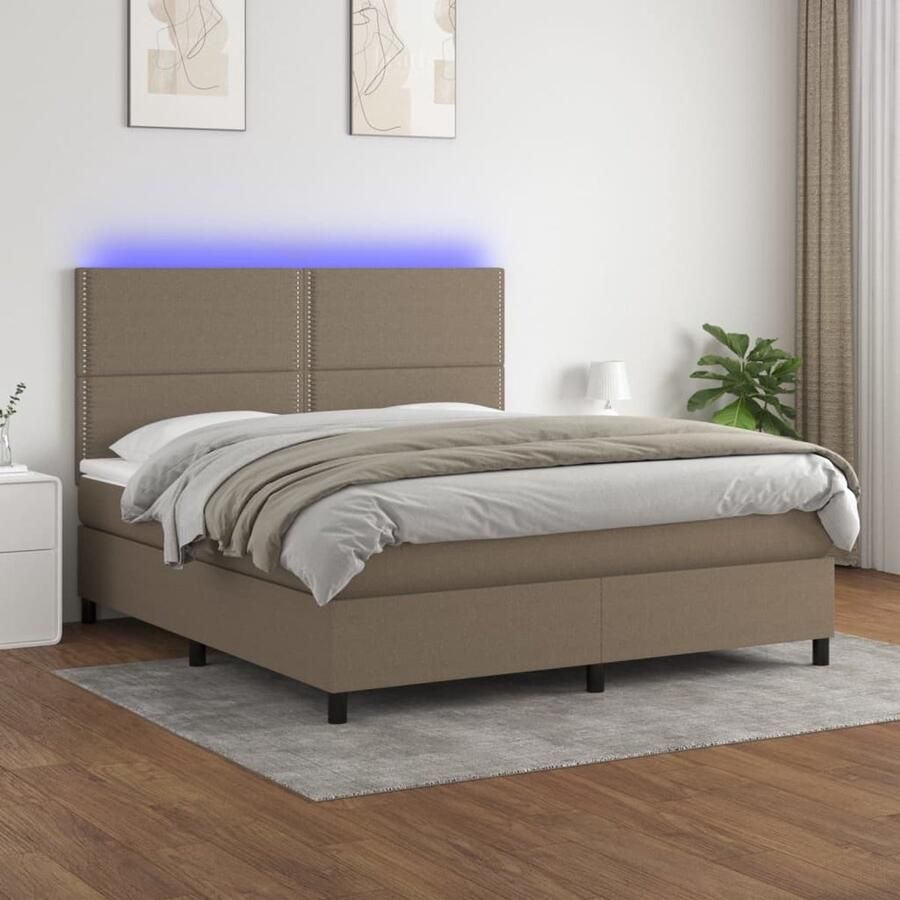 VidaXL Boxspring Taupe Inclusief Matras en LED Boxspring Slaapcomfort Led Lamp Pocketed Veren Matras Taupecalor - Foto 2