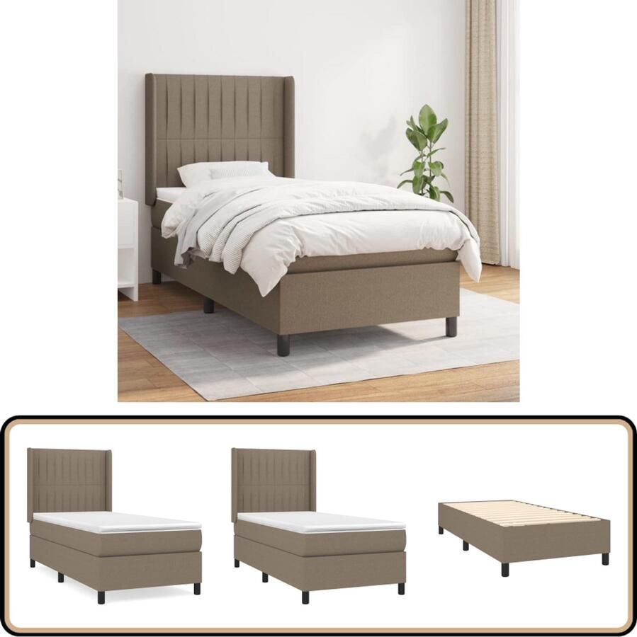 VidaXL Boxspring Stof Taupe Inclusief Matras 90x190cm Boxspringbed Slaapcomfort Boxspring Taupecouleur Tweepersoonsbed Frame Bed Slaapkamer Meubilair