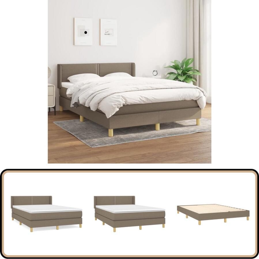 VidaXL Boxspring Taupe Inclusief Matras en Topmatras Boxspringbed Slaapcomfort Pocketvering Verstelbare Hoofdbord Taupe Kleur