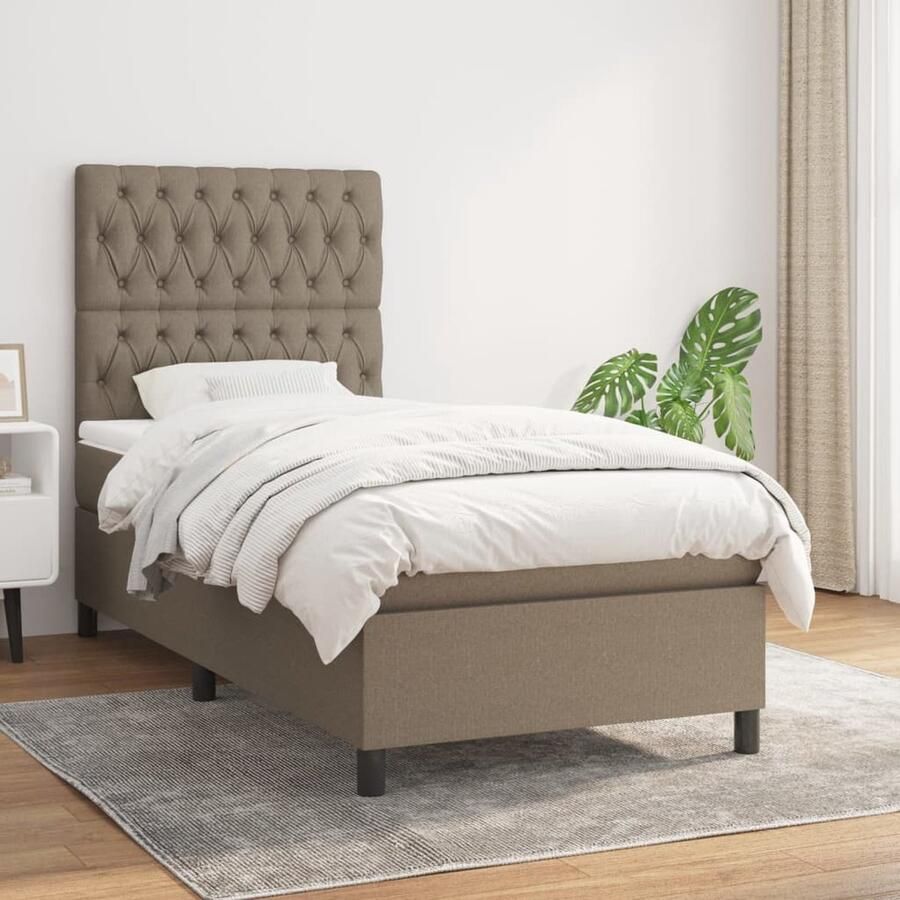 VidaXL Boxspring Taupe Stof Inclusief Matras 90x190 cm Boxspringbed Slaapcomfort Boxspring Tweepersoonsbed Pocketed Spring Mattress Middenhard - Foto 2