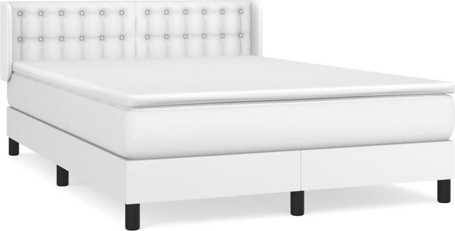 VidaXL Boxspring Wit Kunstleer 140x190 cm Boxspringbed Boxspring Bed Frame Lederlook Kunstleder Tweepersoonsbed King Size Bed Hoofdbord Pocketveer Matras Middenhard - Foto 2