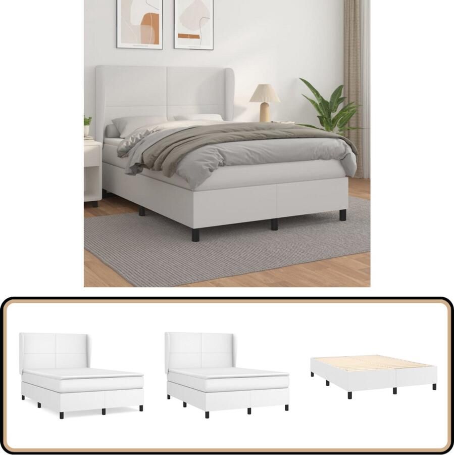 VidaXL Boxspring Wit Kunstleer 140x200 cm Boxspringbed Boxspring Slaapkamerinrichting Bed Frame Tweepersoonsbed Lederlook Bed Witte Bed Hoofdbord Pocketveer Matras Middelhard Matras