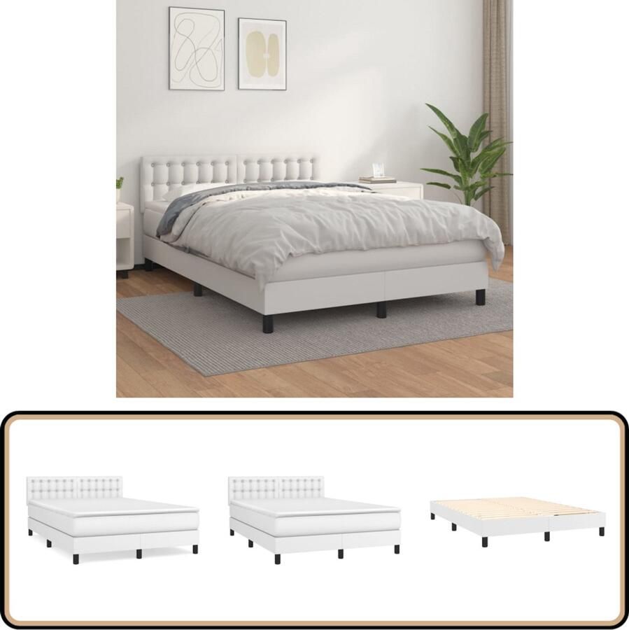 VidaXL Boxspring Wit Kunstleer 140x200 cm Boxspringbed Slaapcomfort Kunstleder Verstelbare Hoofdbord Pocketvering Matras