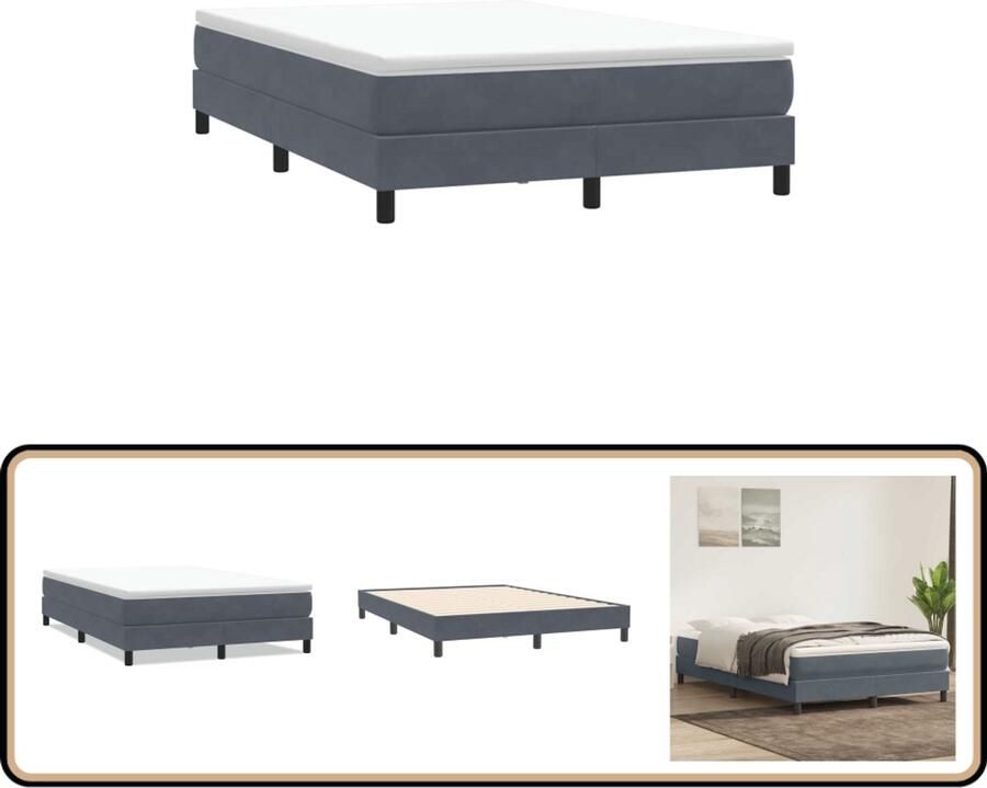 VidaXL Boxspring zonder matras fluweel donkergrijs 140x210 cm