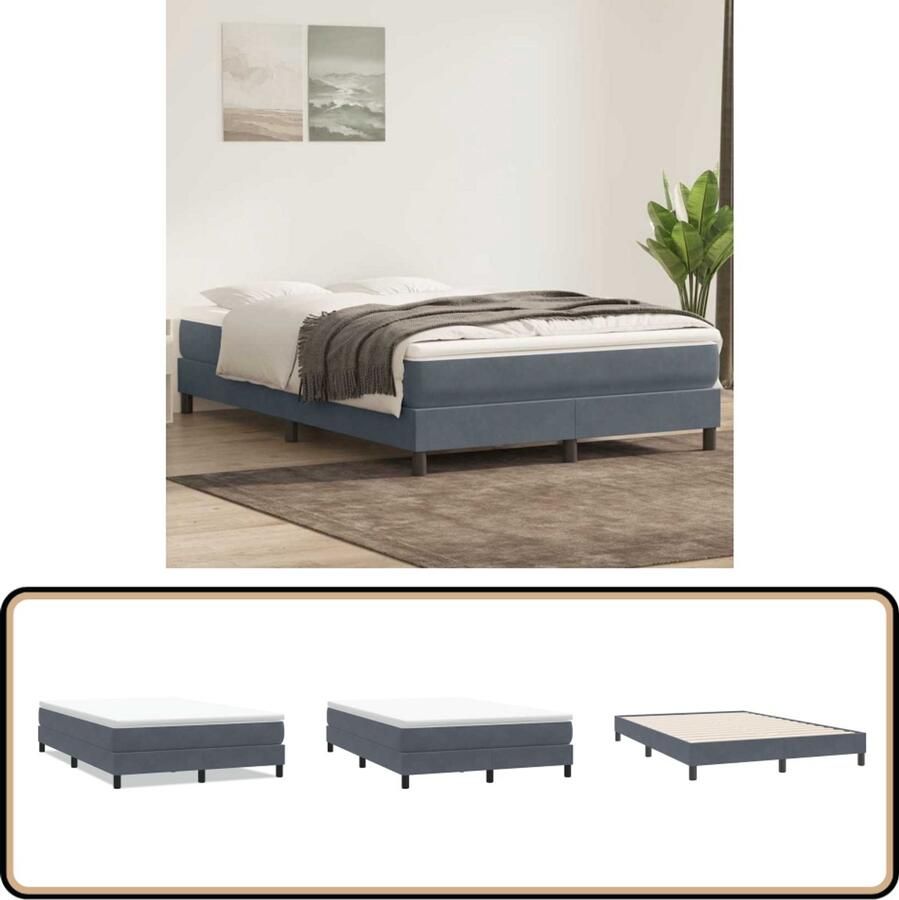 VidaXL Boxspring zonder matras fluweel donkergrijs 160x220 cm