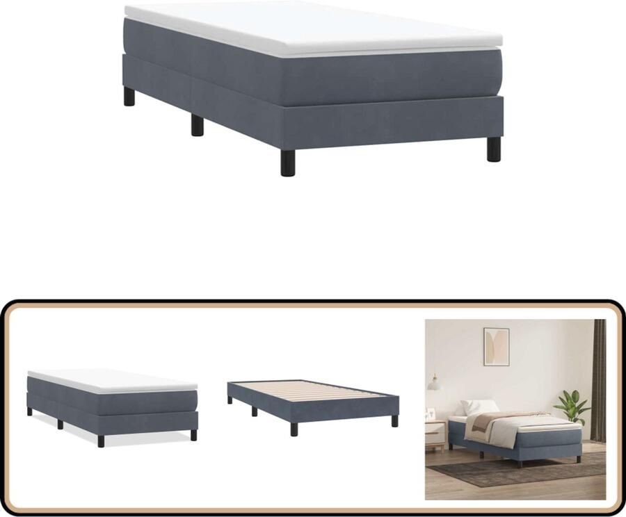 VidaXL Boxspring zonder matras fluweel donkergrijs 90x210 cm