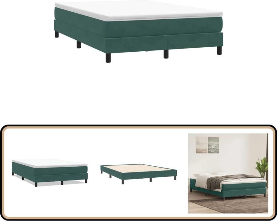 VidaXL Boxspring zonder matras fluweel donkergroen 140x210 cm