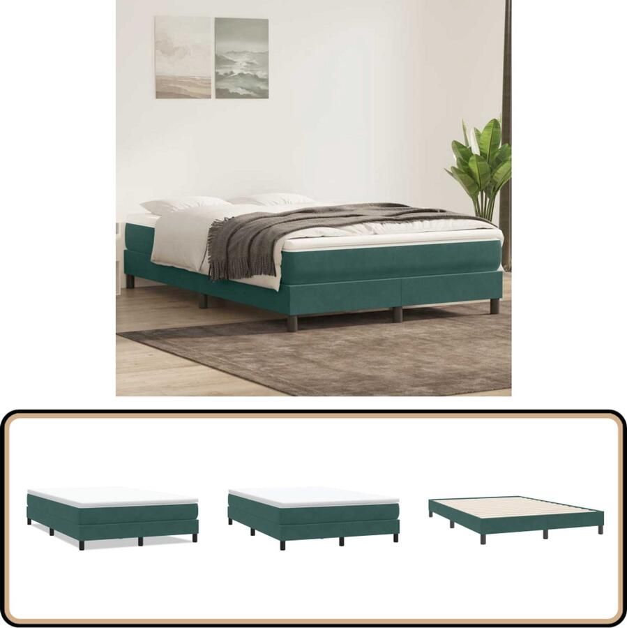 VidaXL Boxspring zonder matras fluweel donkergroen 140x220 cm