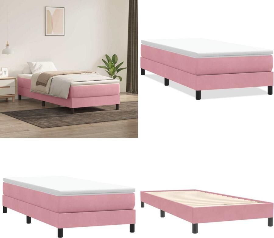 VidaXL Boxspring zonder matras fluweel roze 100x220 cm Boxspringbed Boxspringbedden -bed Slaapkamermeubels